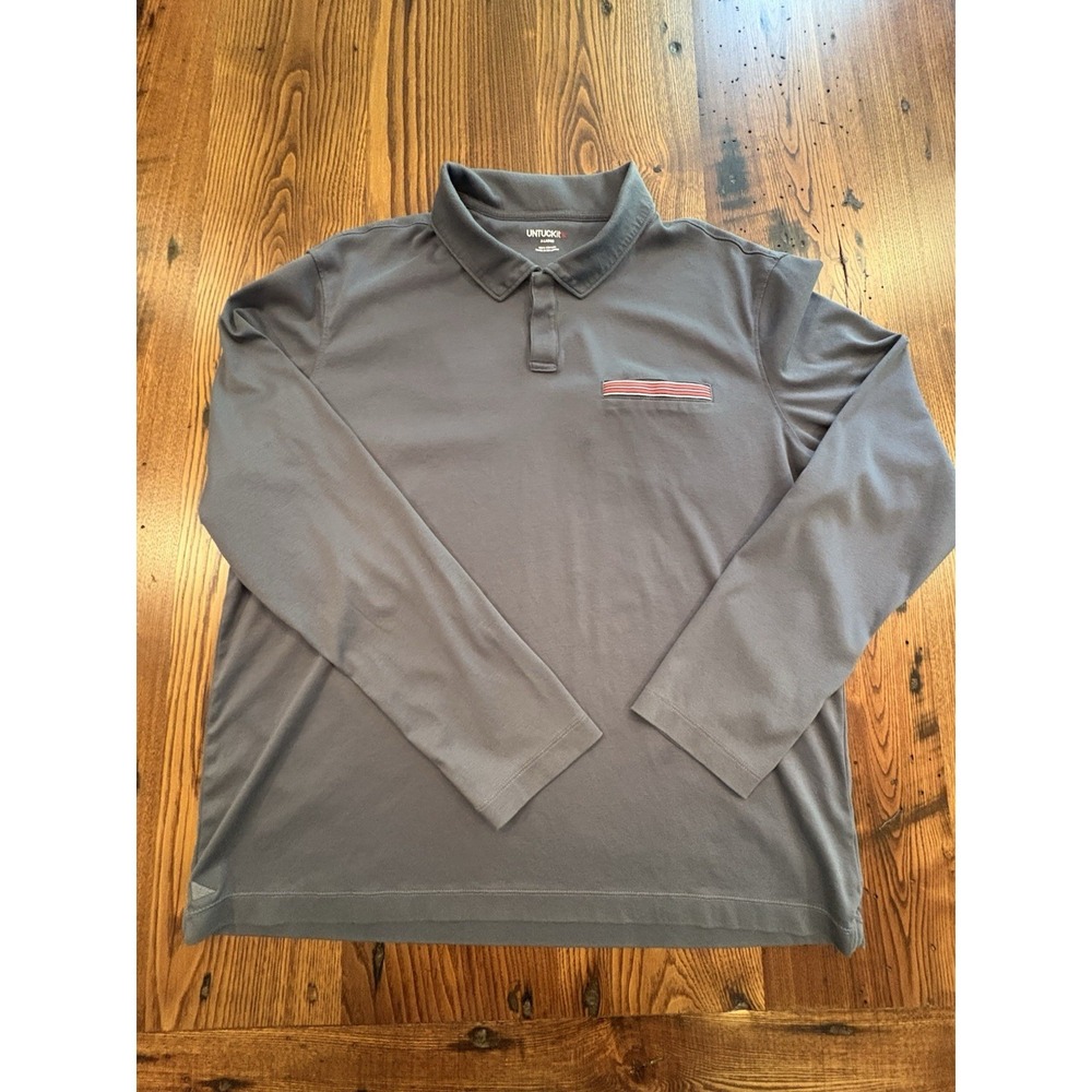 Untuckit Mens XL Long Sleeve Polo Shirt 3 Button Stripe Accent Gray